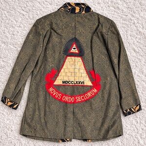 Eye of Providence Pyramid Blazer Gold Black Statement Jacket 2XL Graphic